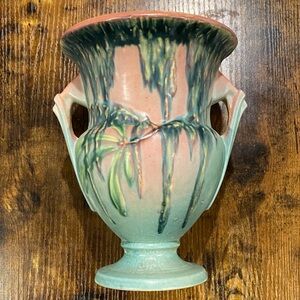 Vintage 1930’s Roseville Ceramic Vase with Handles Moss Pattern
